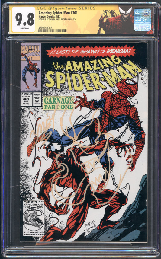 Amazing Spider-Man #361 CGC 9.8 / Signature Series Mark Bagley / 1st Carnage