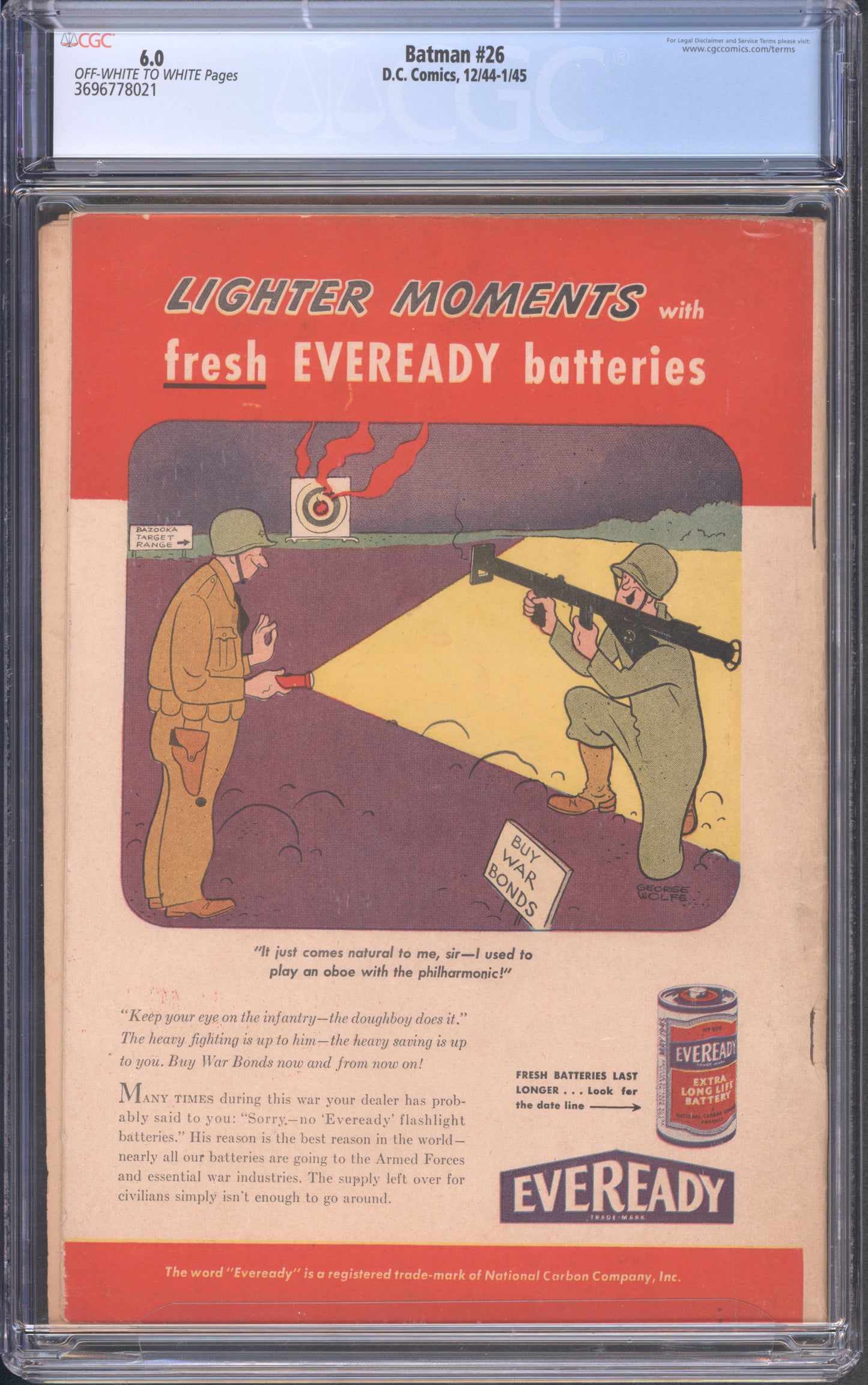 Batman #26 / CGC 6 / Cavalier appearance. Alfred backup story. - Back Cover