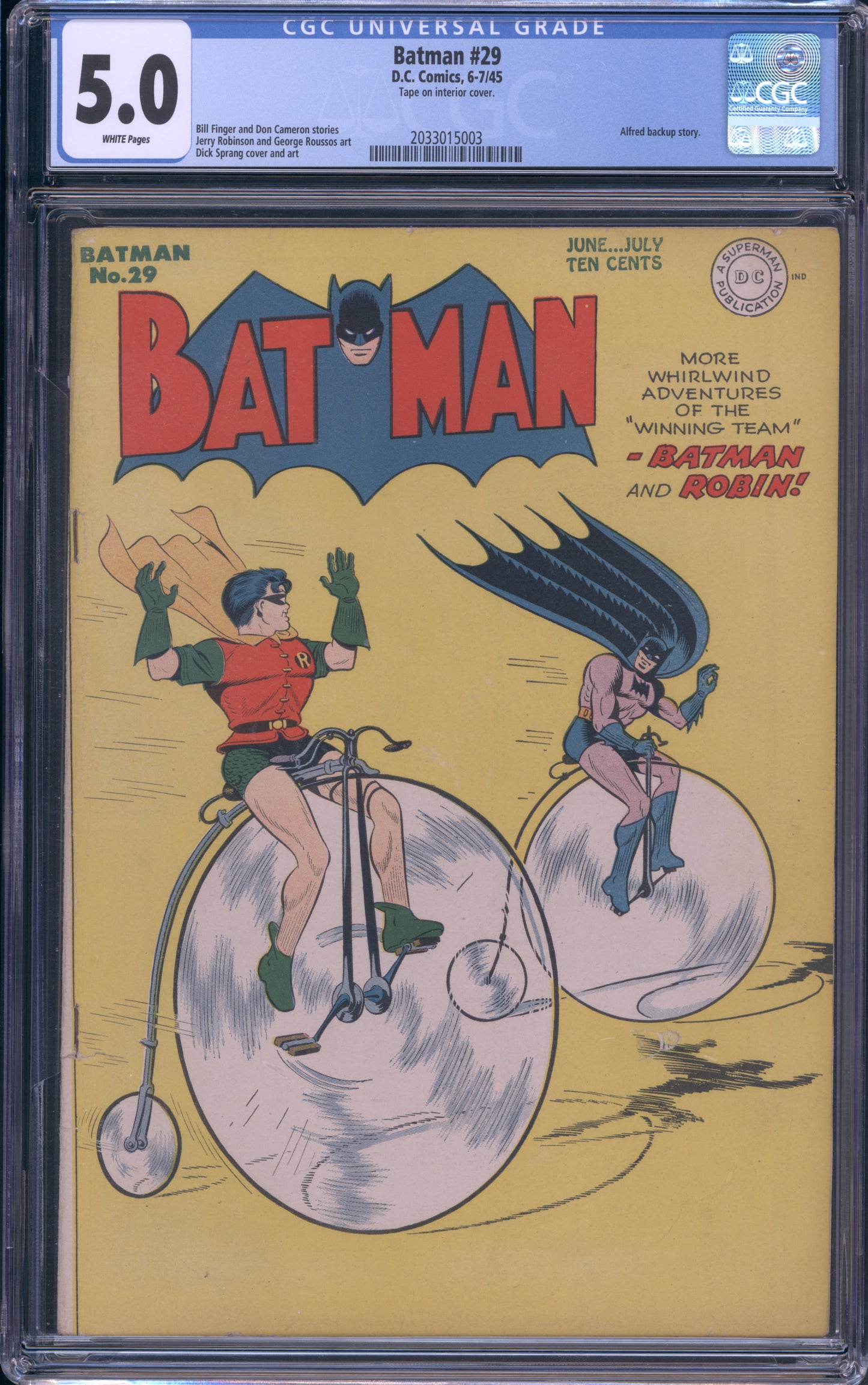 Batman #29 / CGC 5 / Tape on interior cover. Alfred backup story. - Front Cover