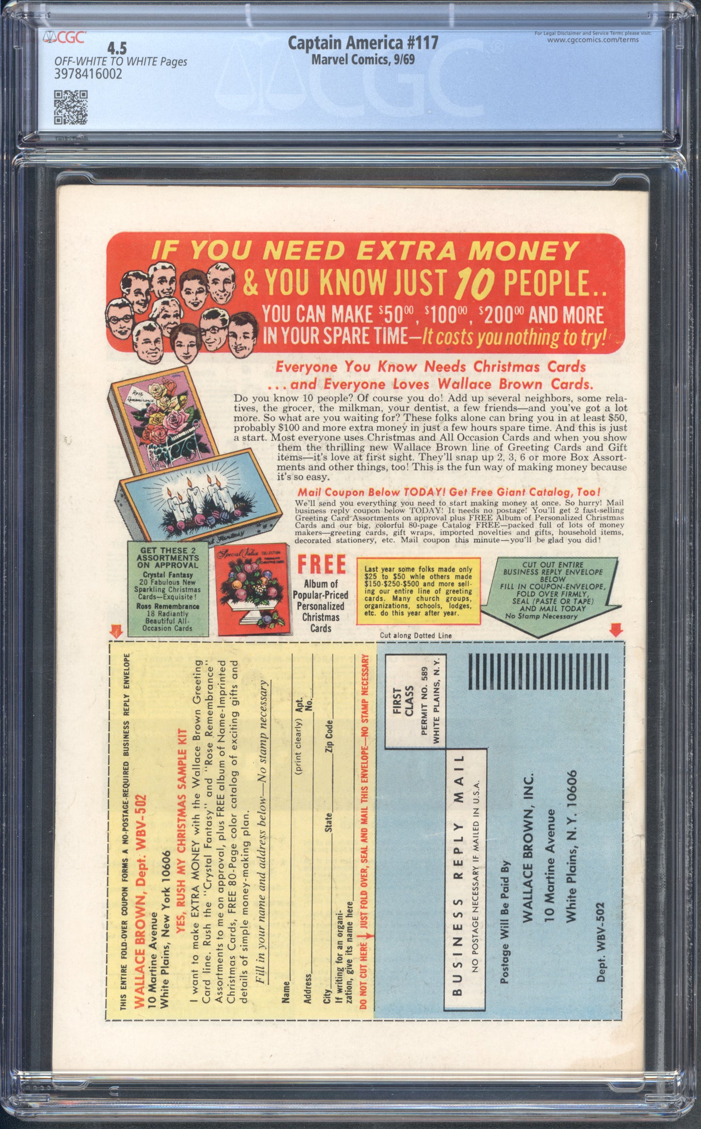 Captain America #117 / CGC 4.5 / Origin and 1st appearance of the Falcon (Sam Wilson) and Redwing. Red Skull appearance. M.O.D.O.K. cameo. - Back Cover