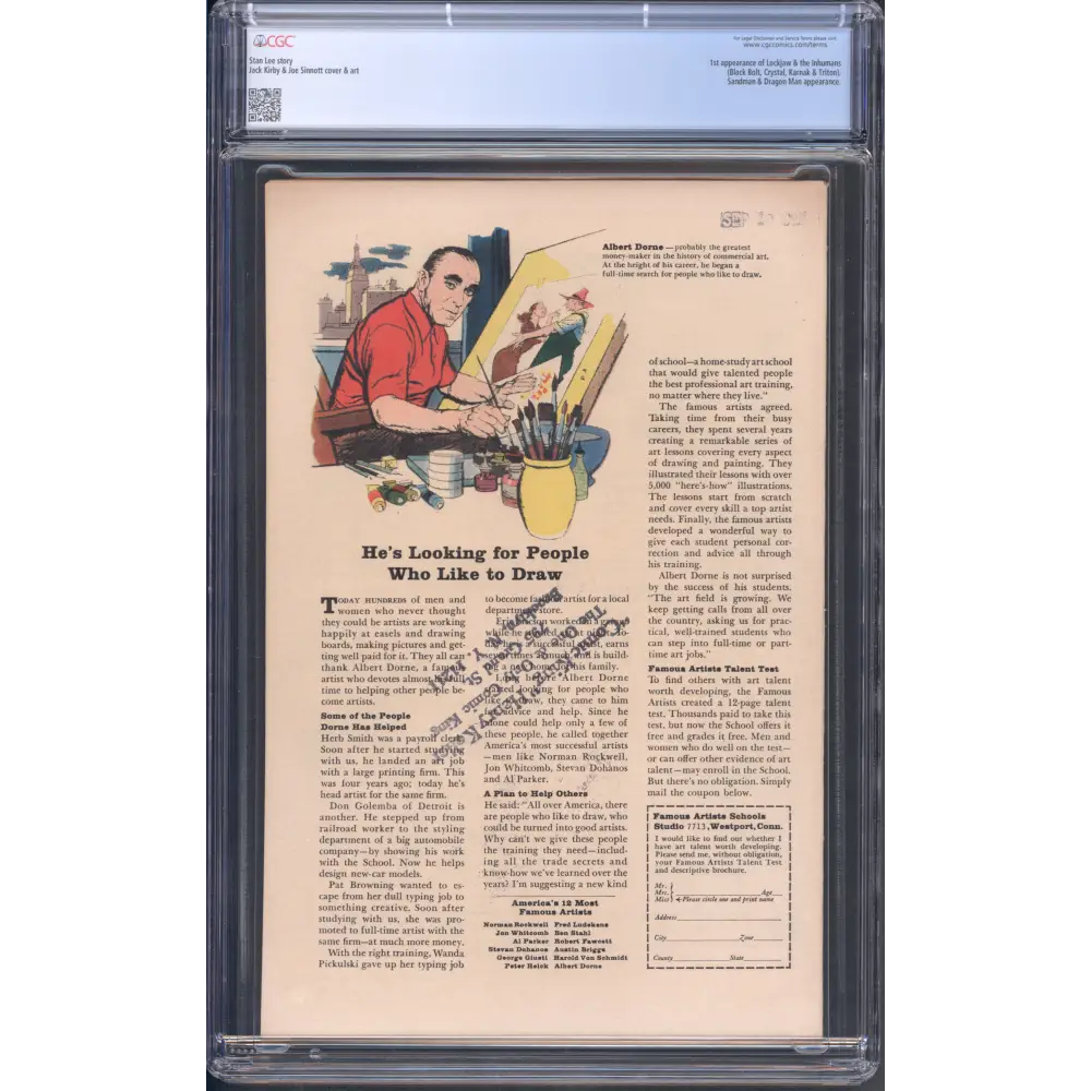 Fantastic Four #45 / CGC 8 / 1st appearance of Lockjaw & the Inhumans (Black Bolt, Crystal, Karnak & Triton); Sandman & Dragon Man appearance - Back Cover