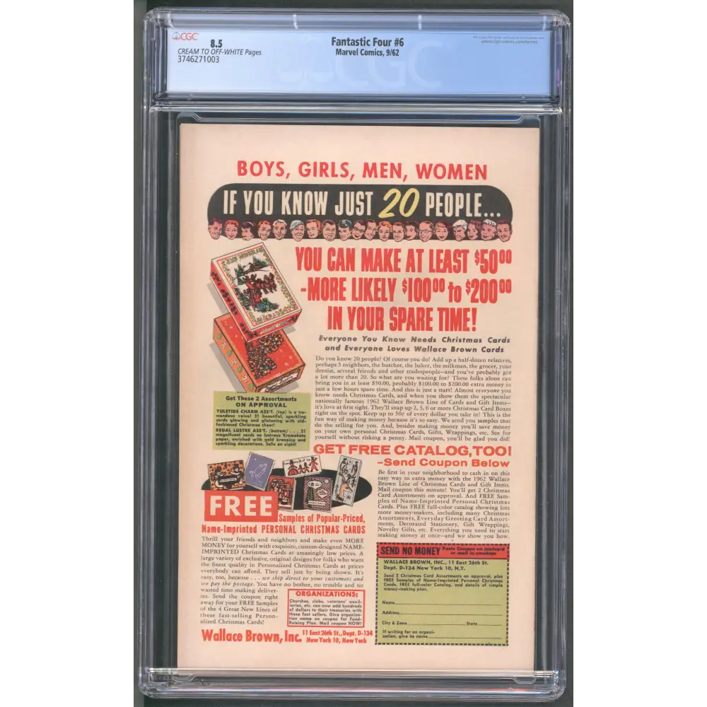 Fantastic Four #6 CGC 8.5 / 1st Marvel Villain Team Up (Doom + Namor)