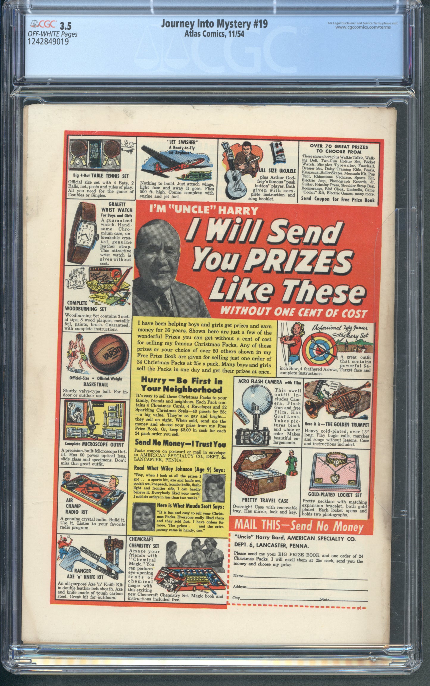 Journey Into Mystery #19 / CGC 3.5 / Off-White Pages - Back Cover