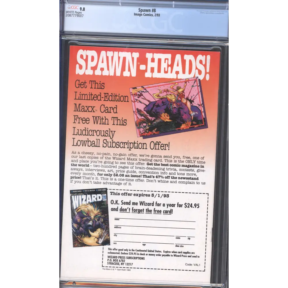 Spawn #8 / CGC 9.8 / Frank Miller Cover / White Pages