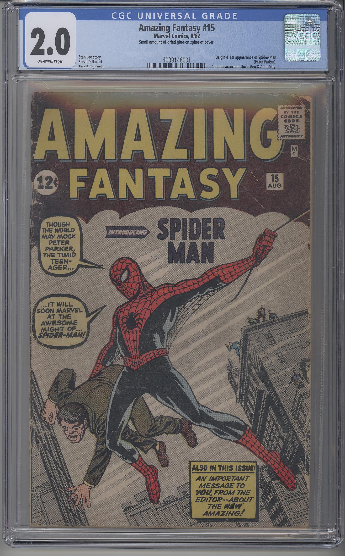 Amazing Fantasy 15 - CGC 2.0 / Off White Pages / First SpiderMan