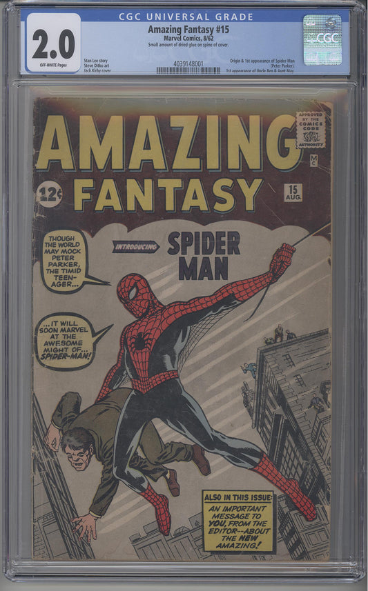 Amazing Fantasy 15 - CGC 2.0 / Off White Pages / First SpiderMan