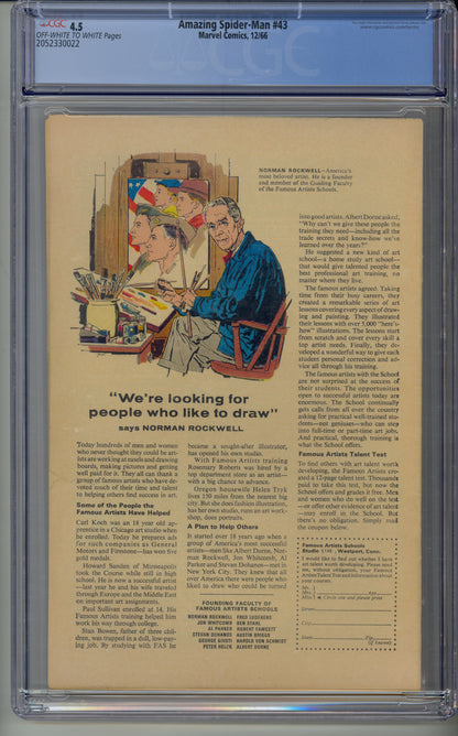 Amazing Spider-Man #43 - CGC 4.5  / Iconic Steve Ditko Cover