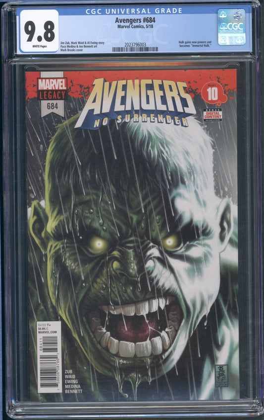 Avengers #684 CGC 9.8 / 1st Immortal Hulk / White Pages