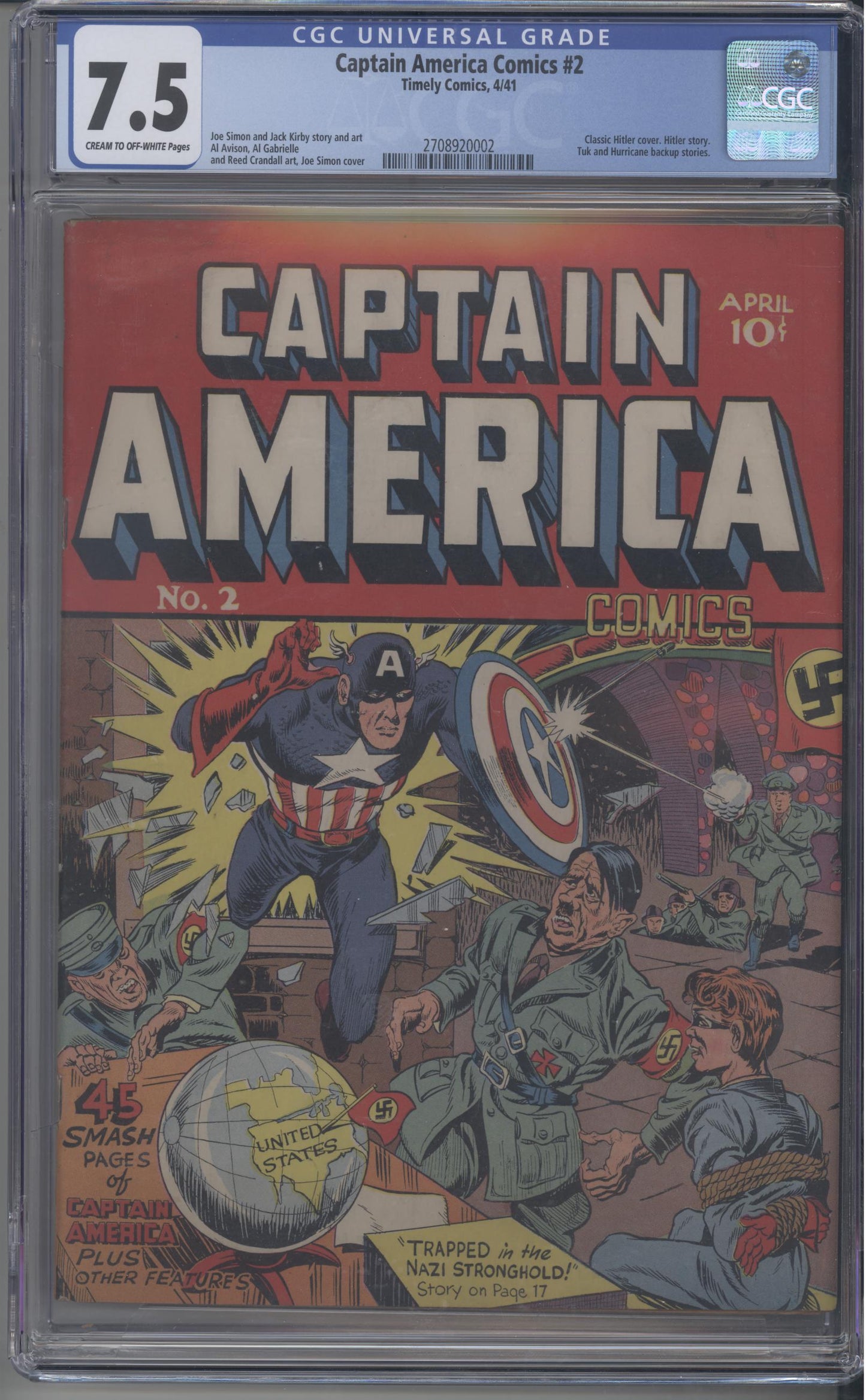 Captain America Comics #2 / CGC 7.5  / Iconic Hitler Cover - 2nd Cap - Rare!