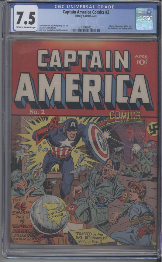 Captain America Comics #2 / CGC 7.5  / Iconic Hitler Cover - 2nd Cap - Rare!