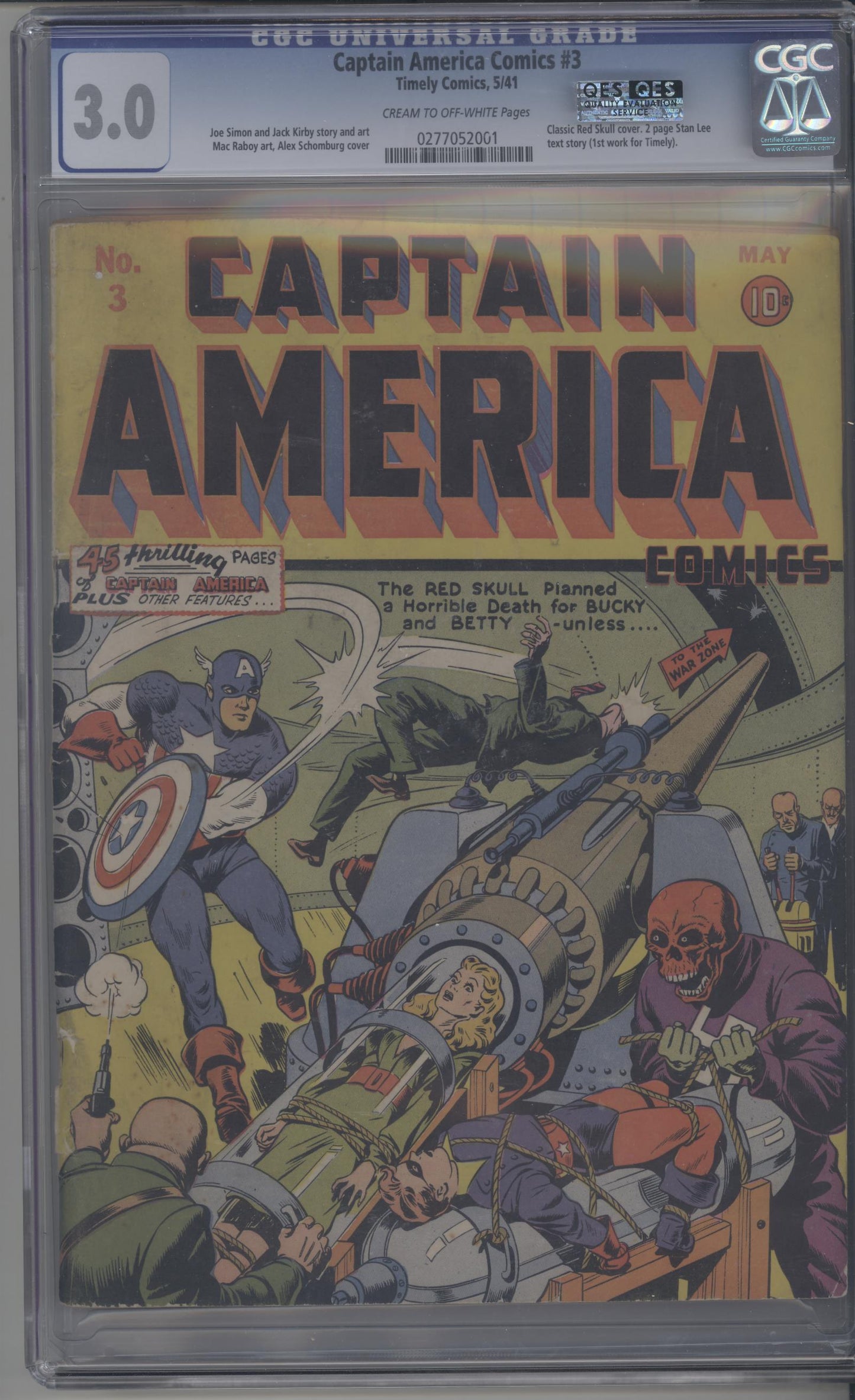 Captain America Comics #3 - 1st Stan Lee Comic / Red Skull Cover (Rare!)