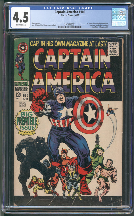 Captain America #100 / CGC 4.5 / Jack Kirby Art / Key Comic: 1st Issue from ToS