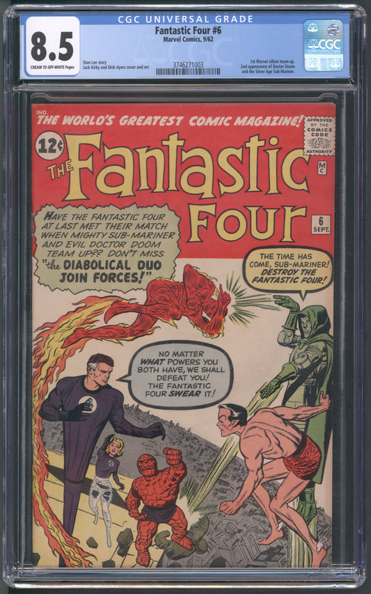 Fantastic Four #6 CGC 8.5 / 1st Marvel Villain Team Up (Doom + Namor)