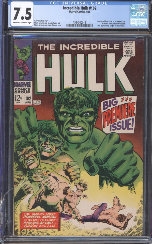 Incredible Hulk #102 /CGC 7.5 /  Continuation from TTA #101 / Origin Retold