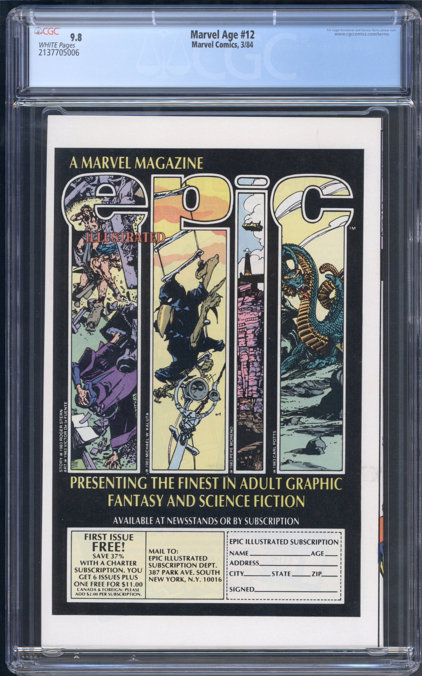 Marvel Age #12 / CGC 9.8 / White Pages / Concept Art for Symbiote