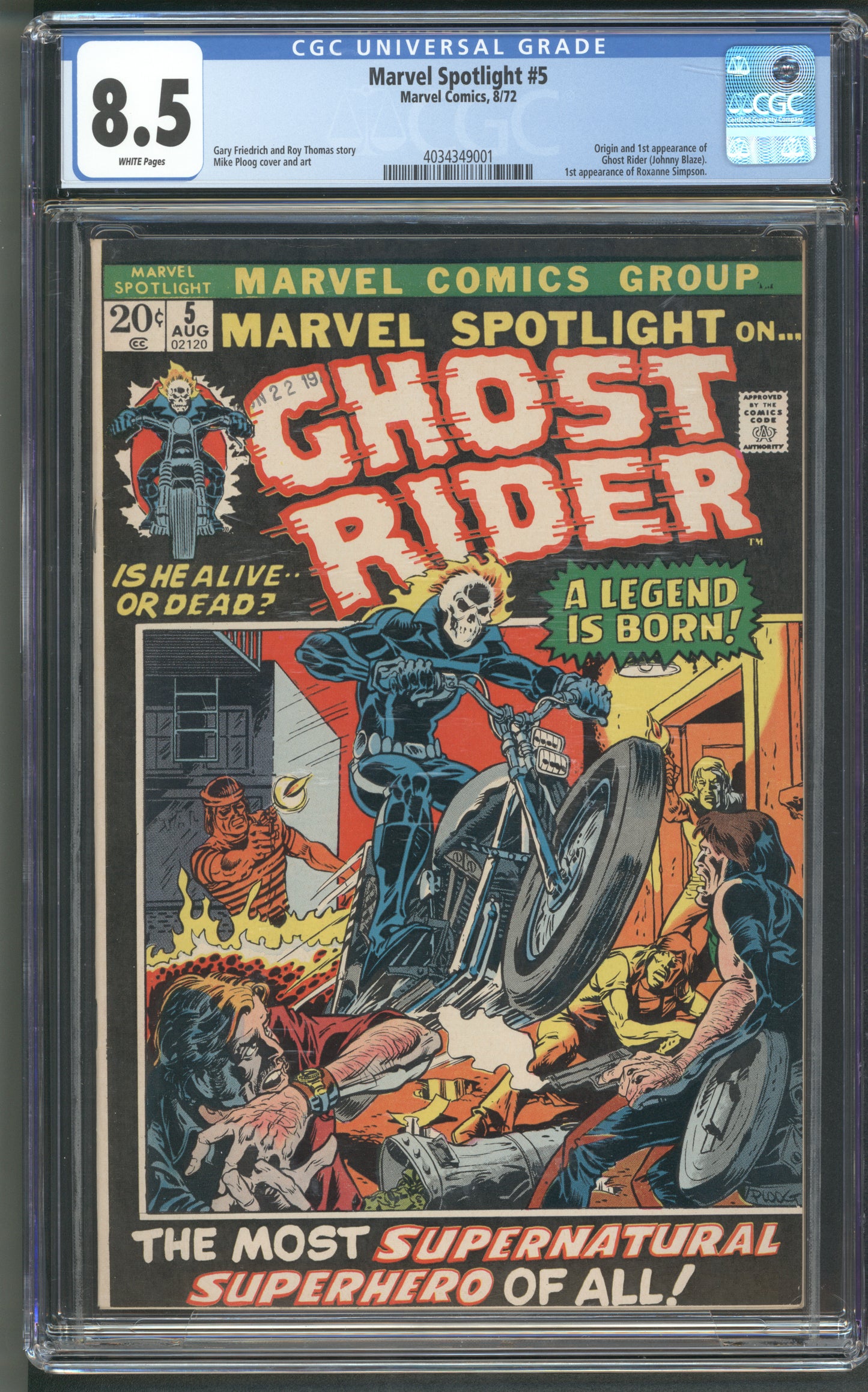 Marvel Spotlight #5  / CGC 8.5 / White Pages! / 1st Ghost Rider! Key Comic!