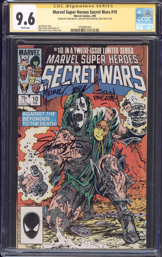 Marvel Secret Wars #10 / CGC 9.6 / 3x SS: Shooter, Zeck, Beatty / White Pages
