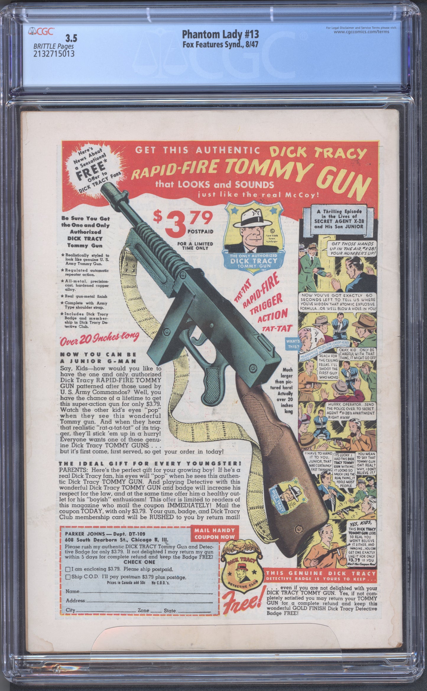 Phantom Lady #13 / CGC 3.5 / Matt Baker Art / 1st Phantom Lady Issue