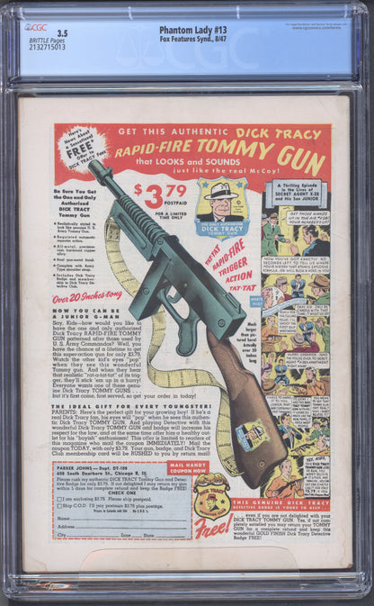 Phantom Lady #13 / CGC 3.5 / Matt Baker Art / 1st Phantom Lady Issue