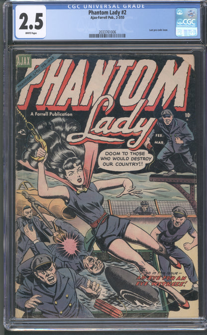 Phantom Lady #2 /  CGC 2.5 / White Pages