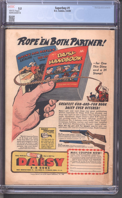 Superboy #1 / CGC 5.5 / White Pages / Golden Age Key