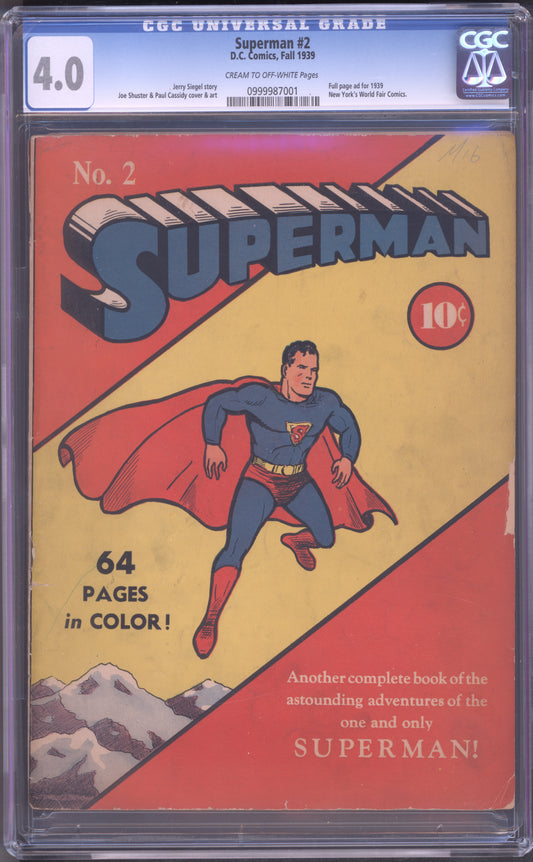 Superman #2 / CGC 4.0 / Siegel & Shuster / Golden Age