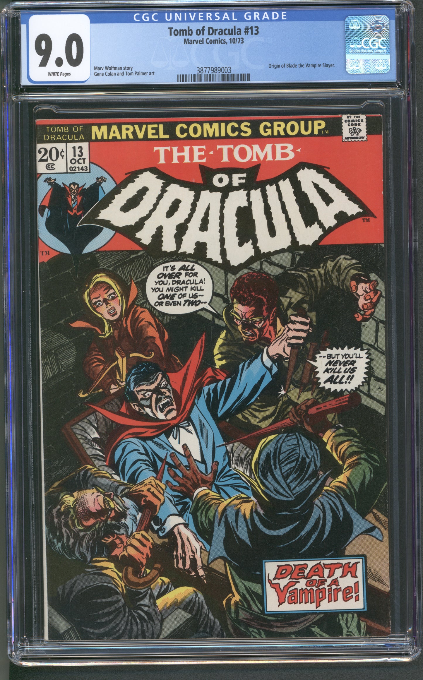 Tomb of Dracula #13 CGC 9.0 / Origin of Blade