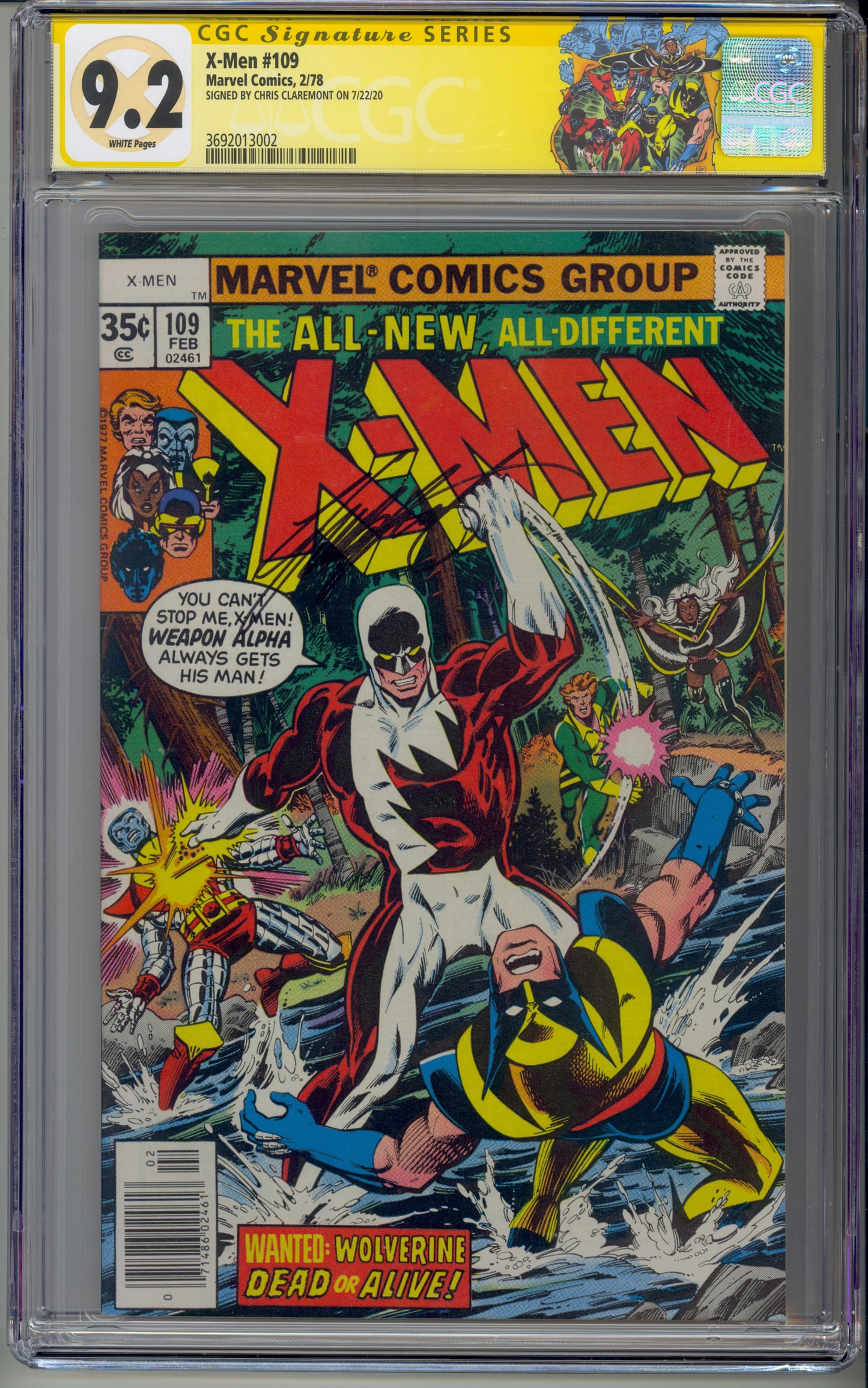 X-Men #109  CGC 9.2 / 1st Weapon Alpha / Chris Claremont Signature Series /