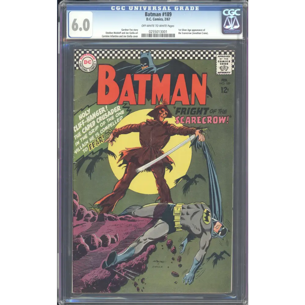 Batman #189 / CGC 6 / 1st Silver Age appearance of the Scarecrow (Jonathan Crane). - Front Cover
