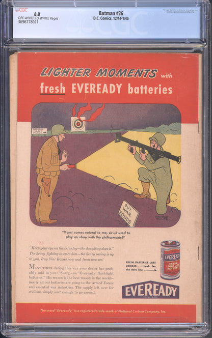 Batman #26 / CGC 6 / Cavalier appearance. Alfred backup story. - Back Cover