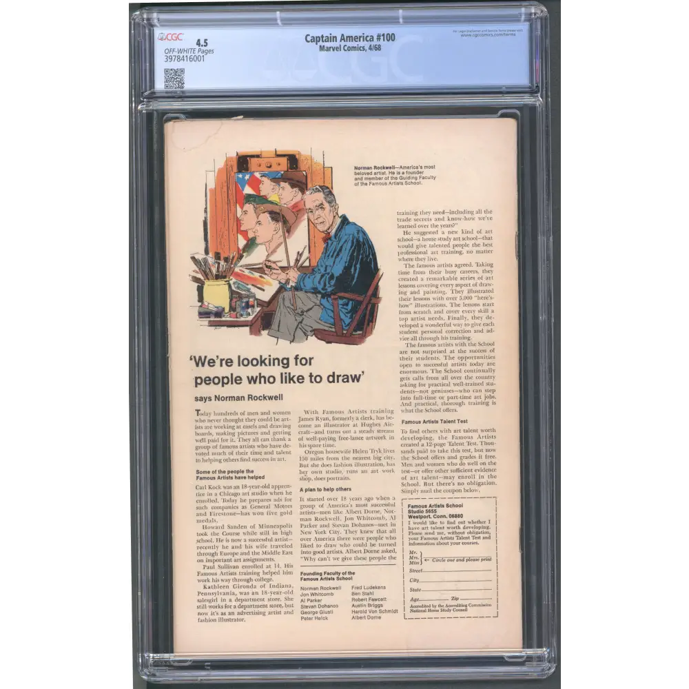 Captain America #100 / CGC 4.5 / Jack Kirby / 1st Issue from ToS