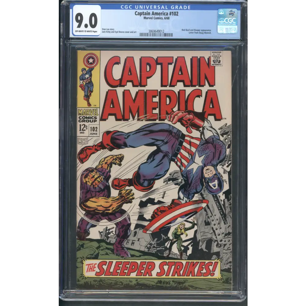 Captain America #102 / CGC 9 / Red Skull and Sleeper appearance. Letter from Doug Moench. - Front Cover