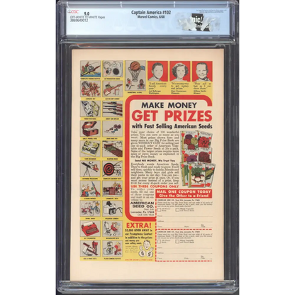 Captain America #102 / CGC 9 / Red Skull and Sleeper appearance. Letter from Doug Moench. - Back Cover