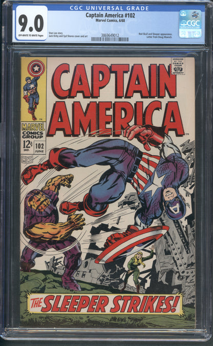 Captain America #102 / CGC 9 / Red Skull and Sleeper appearance. Letter from Doug Moench. - Front Cover