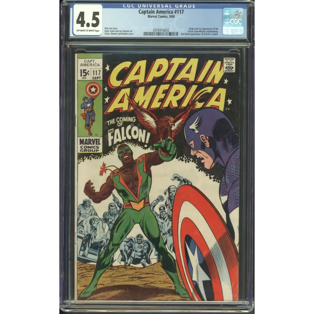 Captain America #117 / CGC 4.5 / Origin and 1st appearance of the Falcon (Sam Wilson) and Redwing. Red Skull appearance. M.O.D.O.K. cameo. - Front Cover