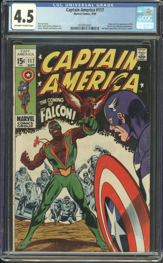Captain America #117 / CGC 4.5 / Origin and 1st appearance of the Falcon (Sam Wilson) and Redwing. Red Skull appearance. M.O.D.O.K. cameo. - Front Cover