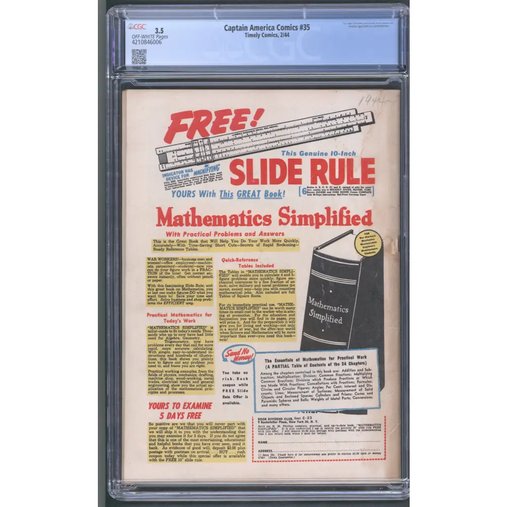 Captain America Comics #35 CGC 3.5