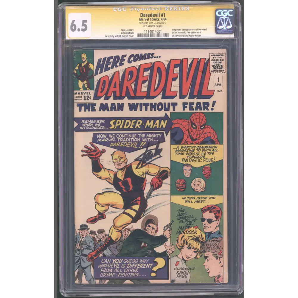 Daredevil #1 CGC 6.5 / Signature Series Stan Lee / First Daredevil