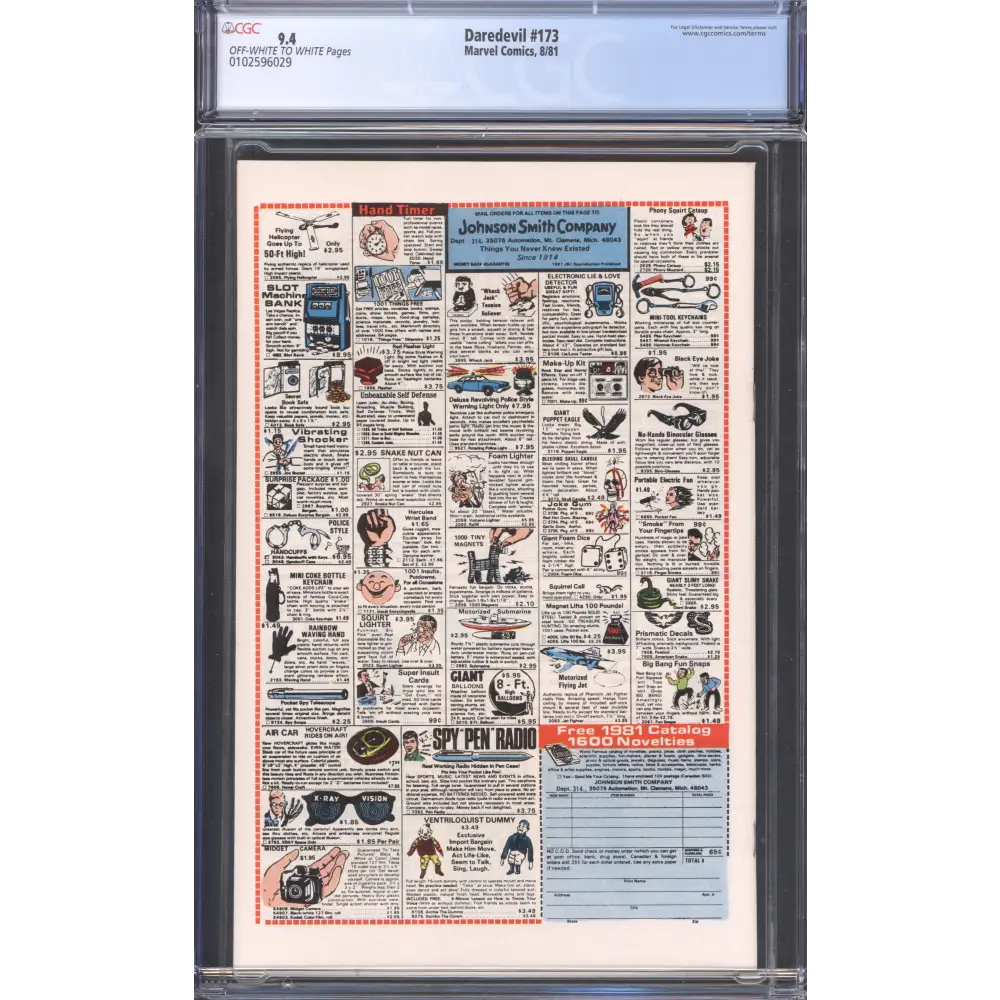Daredevil #173 / CGC 9.4 / Frank Miller Art