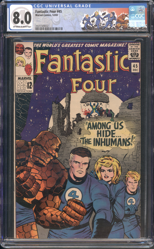 Fantastic Four #45 / CGC 8 / 1st appearance of Lockjaw & the Inhumans (Black Bolt, Crystal, Karnak & Triton); Sandman & Dragon Man appearance - Front Cover