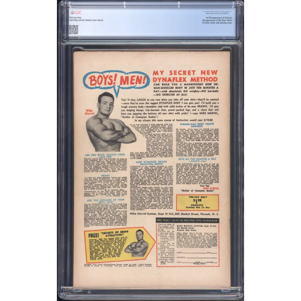 Fantastic Four #49 / CGC 4 / 1st full appearance of Galactus. 2nd appearance of the Silver Surfer. 1st Silver Surfer and Galactus cover. - Back Cover