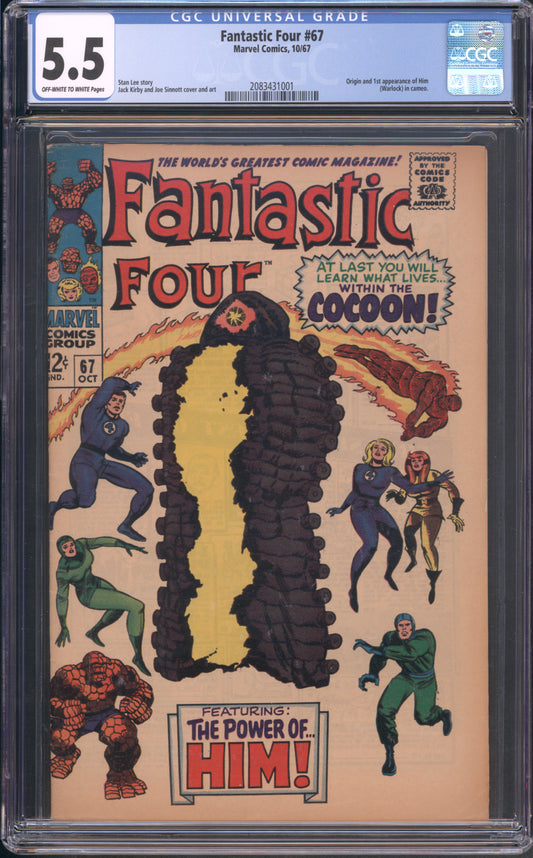 Fantastic Four #67 / CGC 5.5 / Origin and 1st appearance of Him (Warlock) in cameo. - Front Cover