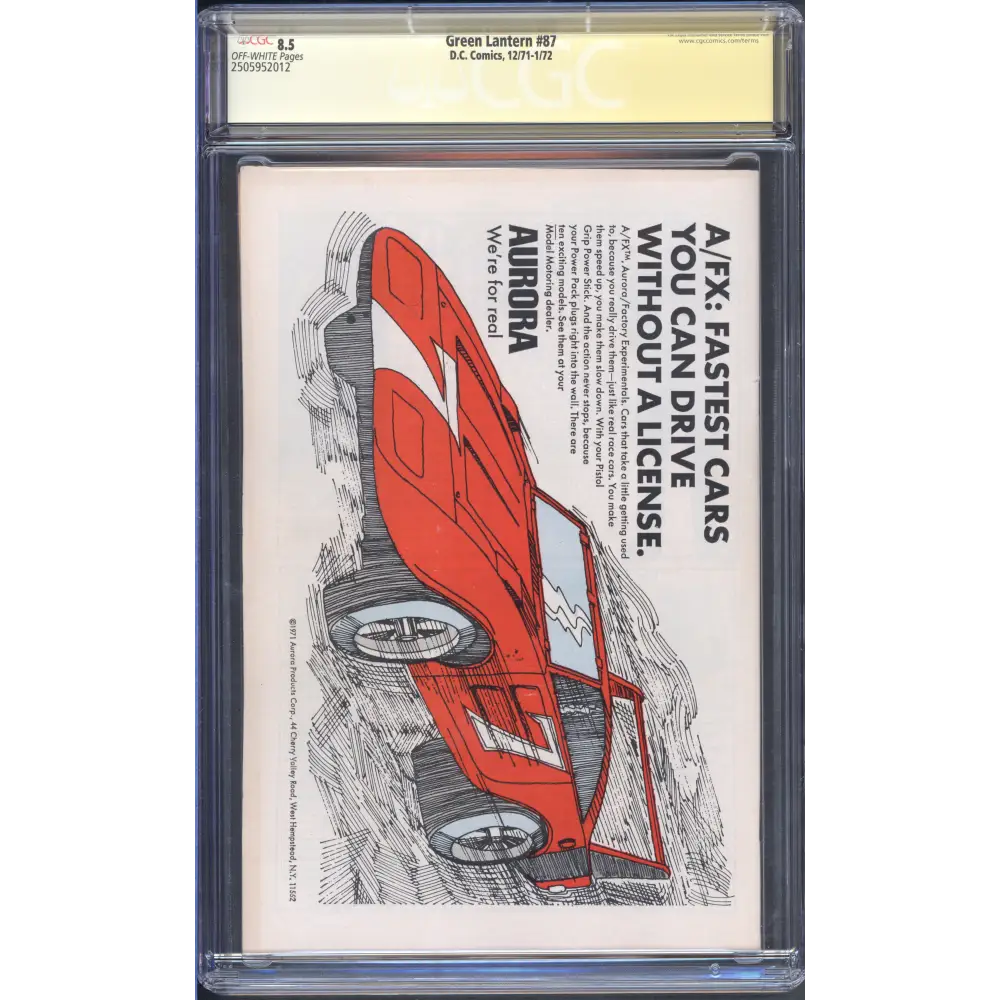 Green Lantern #87 / CGC 8.5 / First John Stewart / Signature Series: Neal Adams