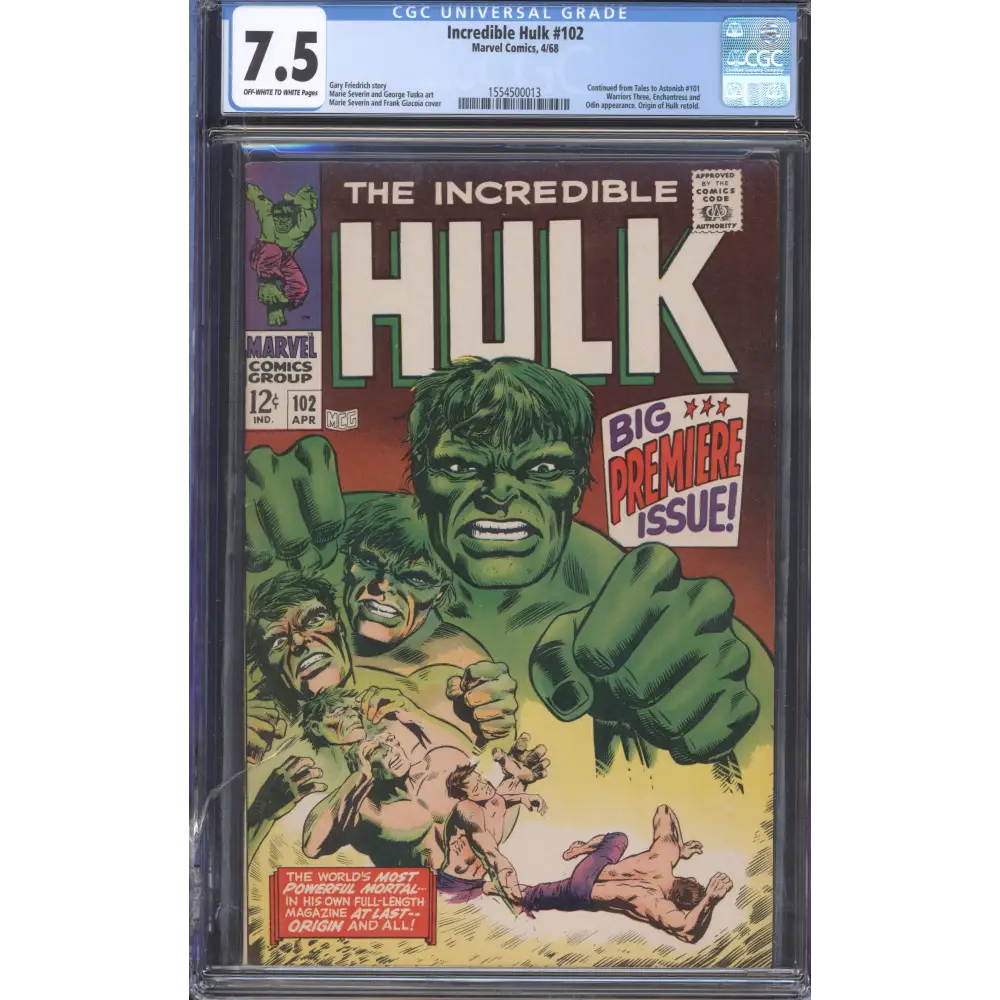Incredible Hulk #102 /CGC 7.5 / Continuation from TTA #101 / Origin Retold