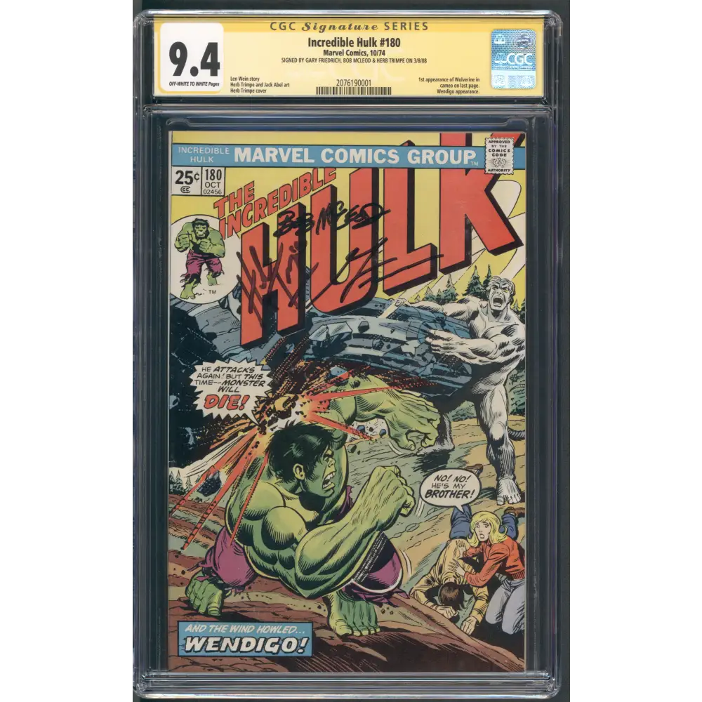 Incredible Hulk #180 / CGC 9.4 / 3x SS: Friedrich McCleod & Trimpe