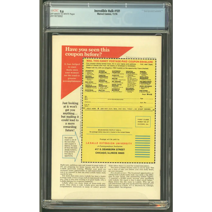 Incredible Hulk #180 / CGC 9.4 / 3x SS: Friedrich McCleod & Trimpe
