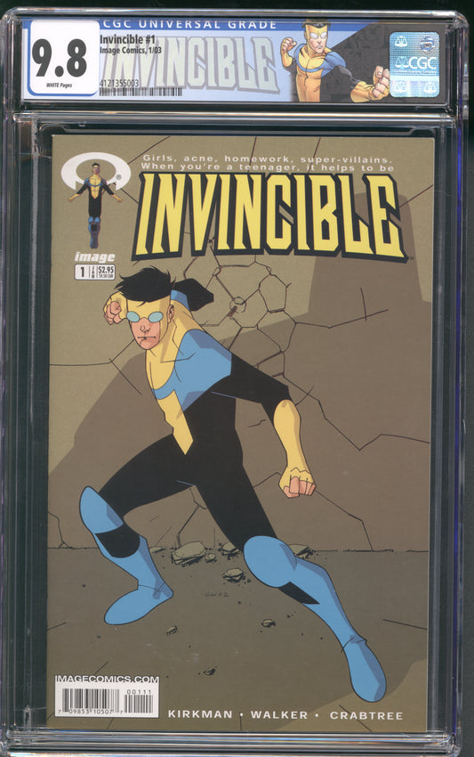 Invincible #1 / CGC 9.8 / 1st full appearance of Invincible & Omni-Man. Invincible pin-up by Tony Moore. - Front Cover
