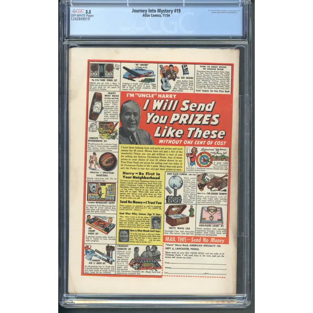 Journey Into Mystery #19 / CGC 3.5 / Off-White Pages - Back Cover