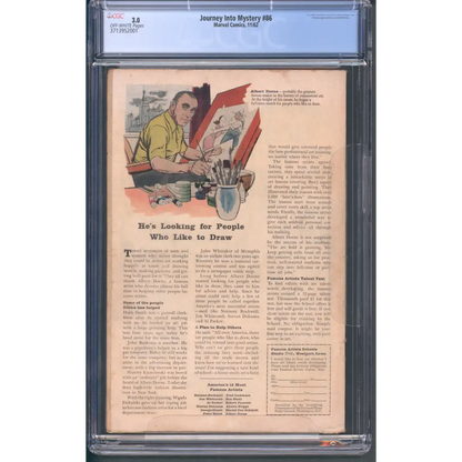 Journey Into Mystery #86 / CGC 3 / 1st appearance of Zarrko, the Tomorrow Man. 2nd appearance of Odin. - Back Cover