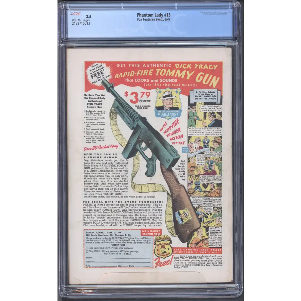 Phantom Lady #13 / CGC 3.5 / Matt Baker Art / 1st Phantom Lady Issue